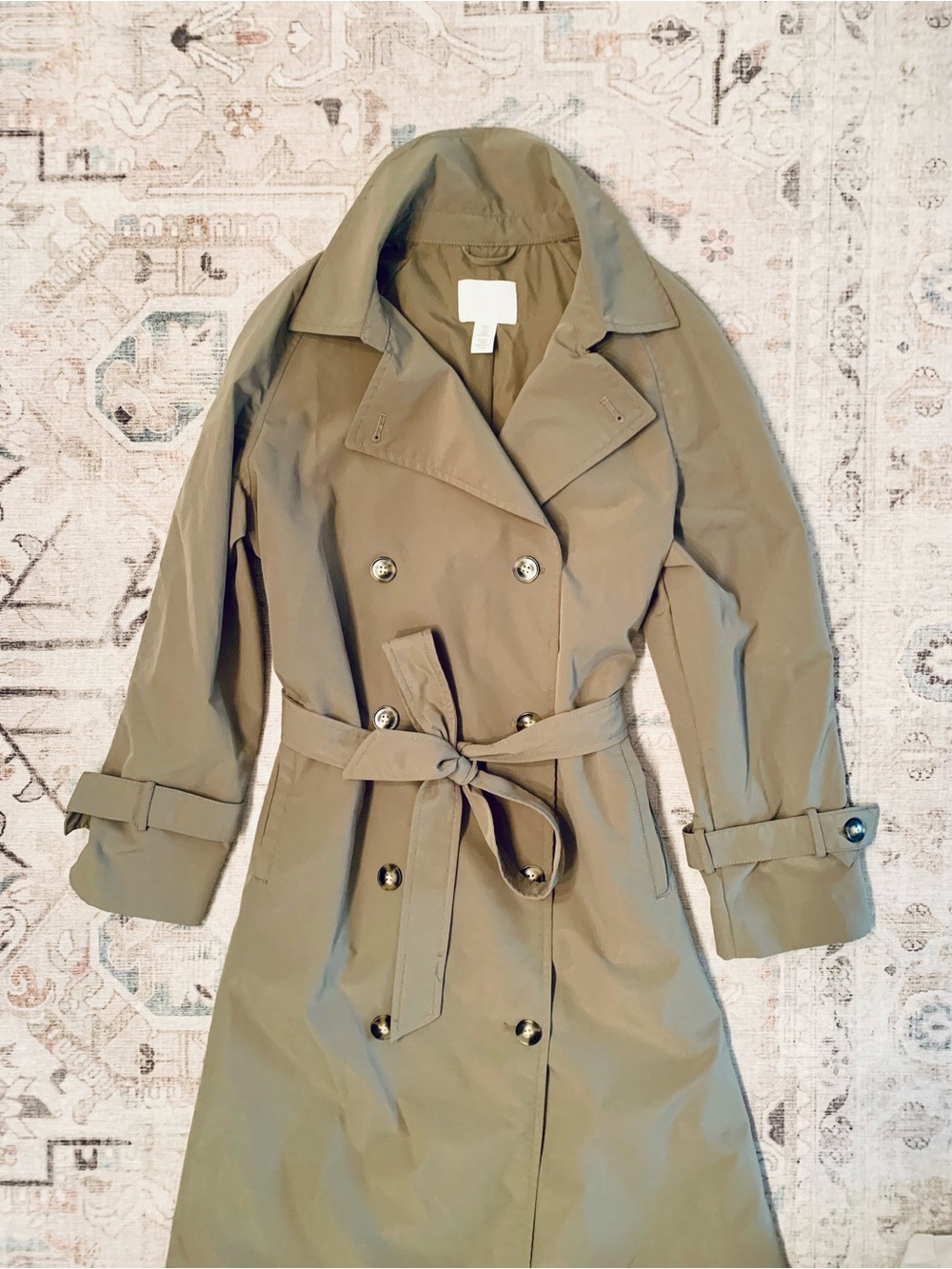 H&M Khaki Green Trench Coat with Belt